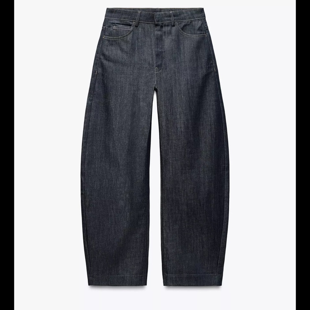 Zara Women's Straight Leg Jeans - Dark Gray viral barrel jeans from Zara